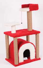 Cat Hause Tırmalama Kedi Evi 105x60x40 Cm (Kırmızı)