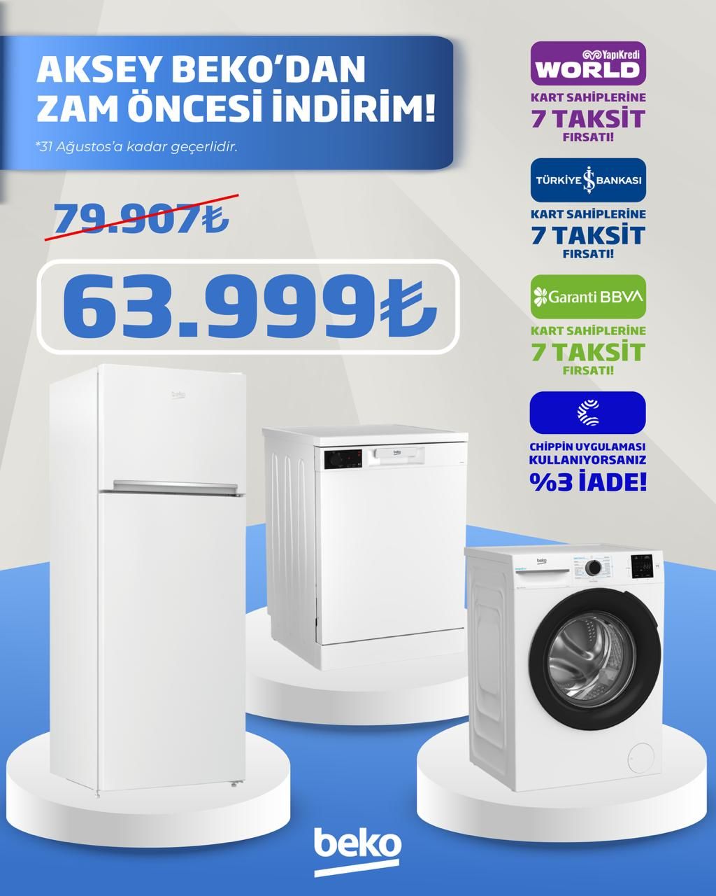 Beko 970406 MB Buzdolabı BM 3143 3 Programlı Bulaşık Makinesi CMX 8100 8 Kg 1000 Devir Çamaşır Makinesi Set