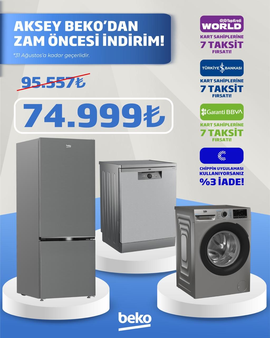 Beko 670475 MI Buzdolabı BM 4144 OK I 4 Programlı Bulaşık Makinesi CMXD 9120 S 9 Kg 1200 Devir Çamaşır Makinesi Set