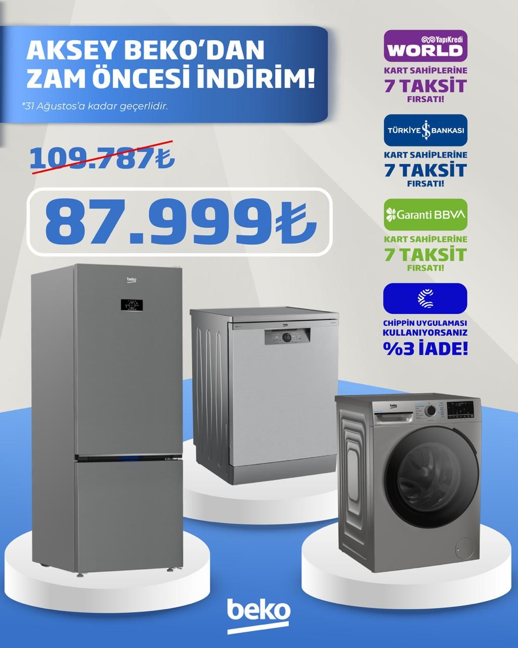 Beko 670475 EI Buzdolabı BM 5145 WF I 5 Programlı Bulaşık Makinesi CMXD 10120 S 10 Kg 1200 Devir Çamaşır Makinesi Set