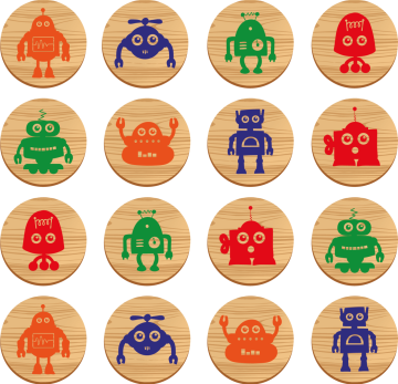 Memory Game Robotlar (Robots)  - Ahşap Hafıza Oyunu