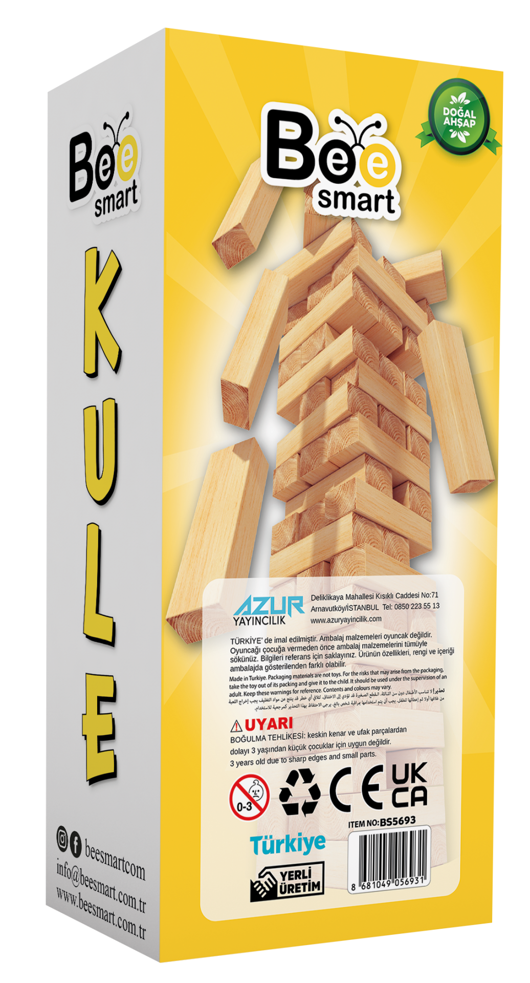 Bee Smart Kule Oyunu Büyük Boy Doğal Ahşap Denge Oyunu 54 Parça