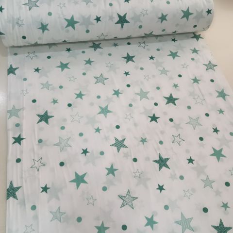 Yeşil Küçük-Büyük Yıldızlar Poplin Kumaş