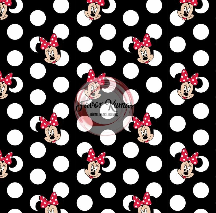 Puantiyeli Mickey Mouse Desenli Kumaş