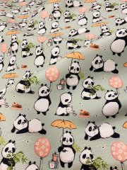 Şemsiyeli Panda Desenli Kumaş