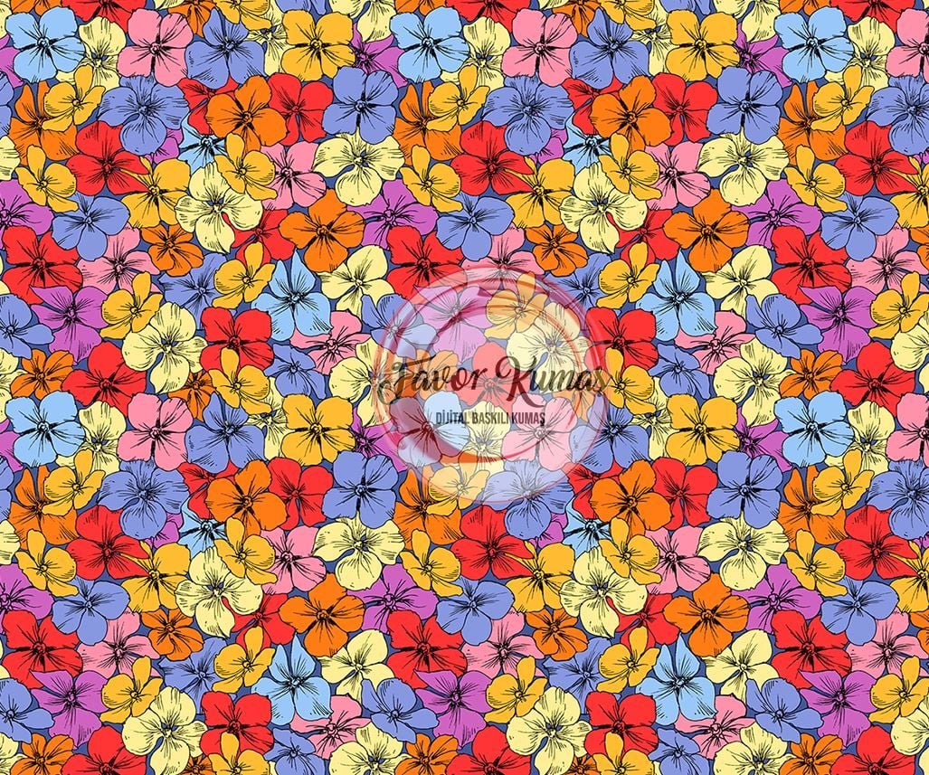 Renkli Menekşe Çiçeği Desenli Kumaş