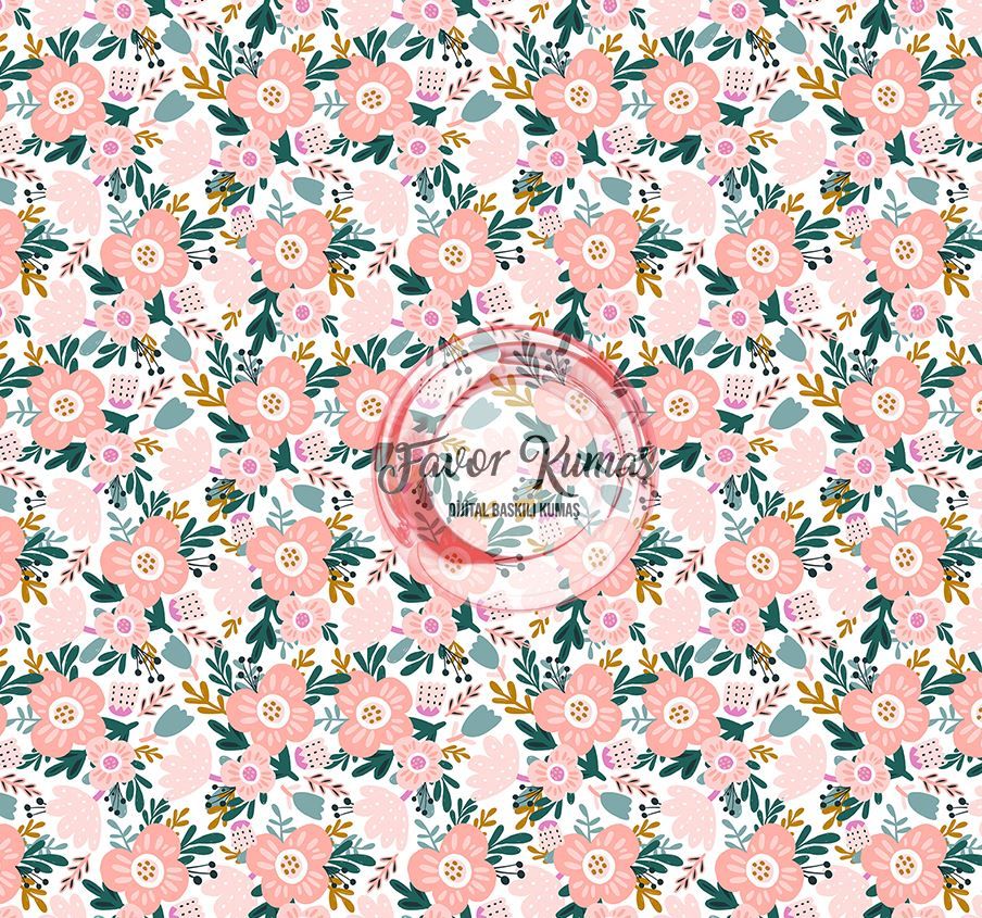 Beyaz Pembe Çiçek Desenli Kumaş
