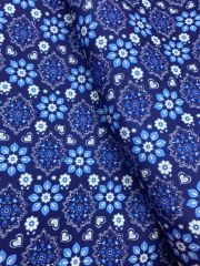 Mavi Çiçekli İkat Desenli Kumaş
