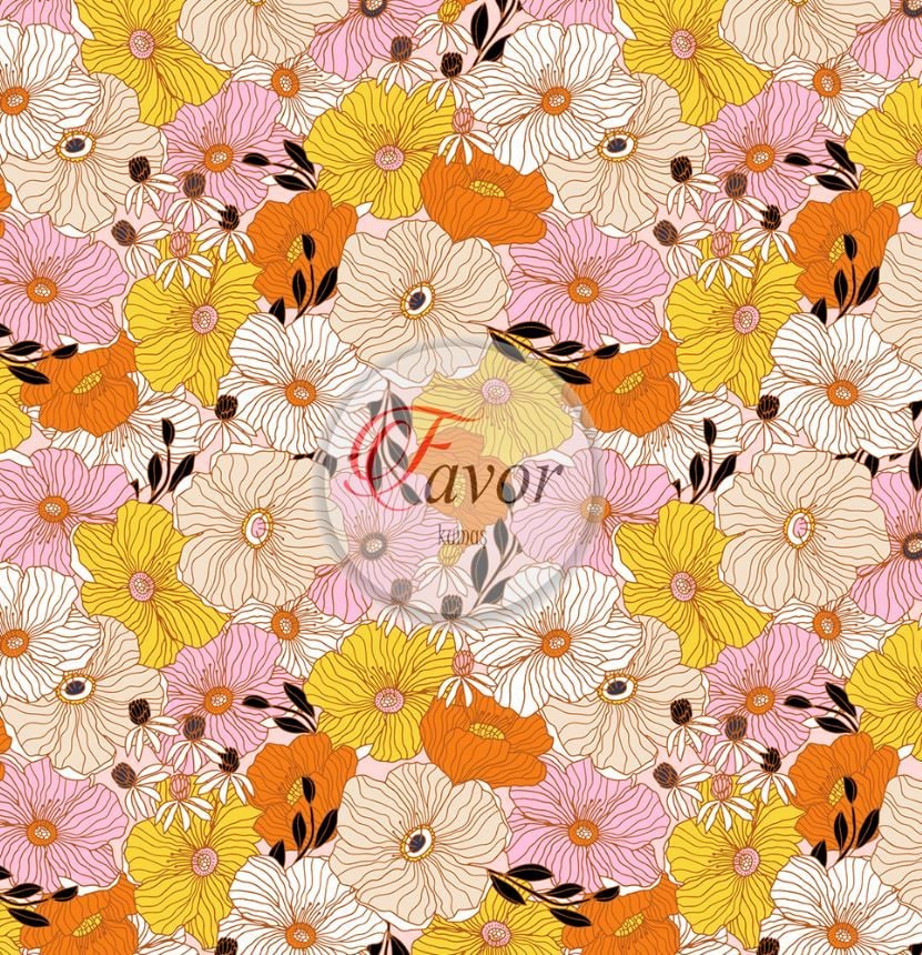 Renkli Retro Çiçek Desenli Kumaş