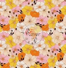 Renkli Retro Çiçek Desenli Kumaş