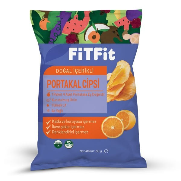 FitFit Portakal Meyve Cipsi Glutensiz ve Doğal Atıştırmalık 60gr X 5 ADET