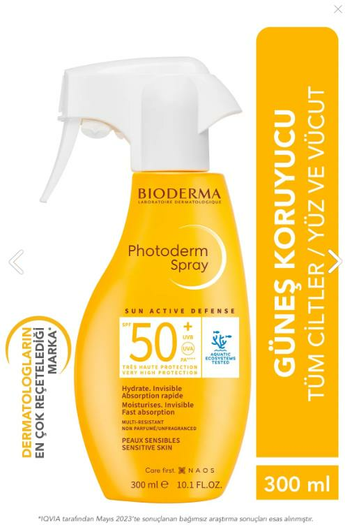 Bioderma Photoderm Spray SPF50+ Tüm Ciltler için Aile Boyu Sprey Formda Yüksek Korumalı Güneş Kremi 300 ml