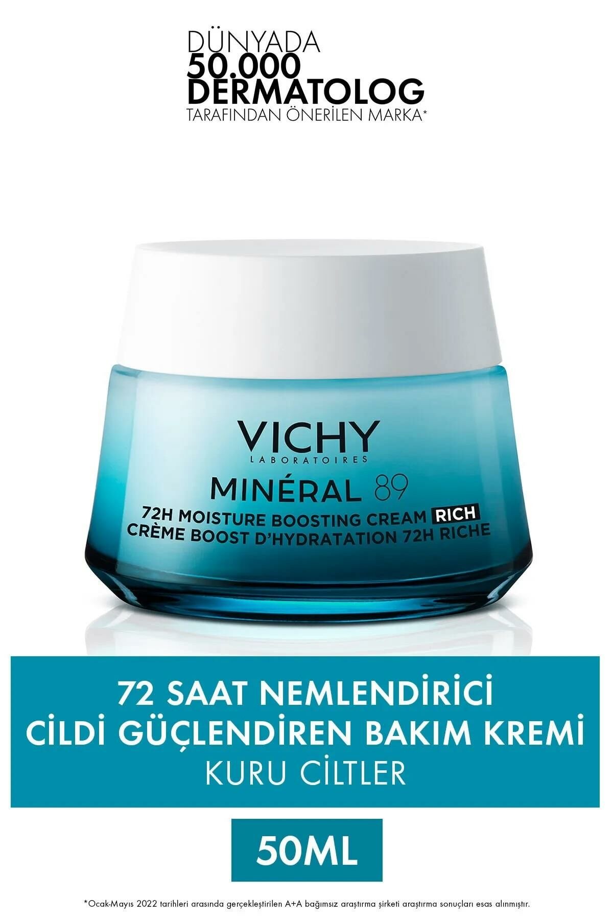 Vichy Mineral 89 Rich Cildi Güçlendiren 72 Saat Nemlendirici Bakım Kremi, Kuru Ciltler 50ml