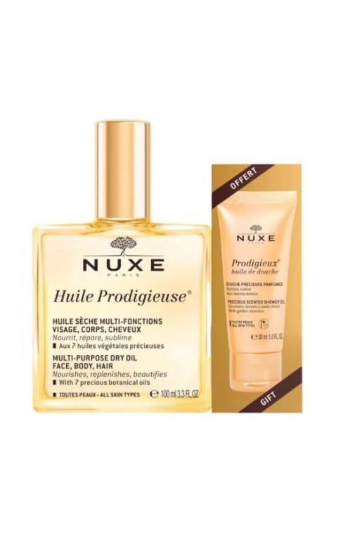 Nuxe Huile Prodigieuse Çok Amaçlı Kuru Yağ 100 ml + Nuxe Huile Prodigieuse Duş Jeli 30 ml