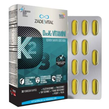 Zade Vital D3+K2 Vitamin 30 Yumuşak Kapsül-Takviye Edici Gıda