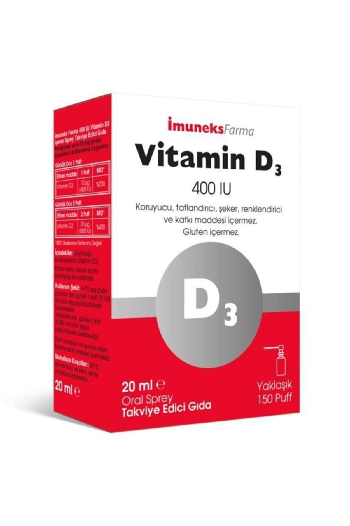 Imuneks Farma Vitamin D3 400 IU 20 Ml-Takviye Edici Gıda