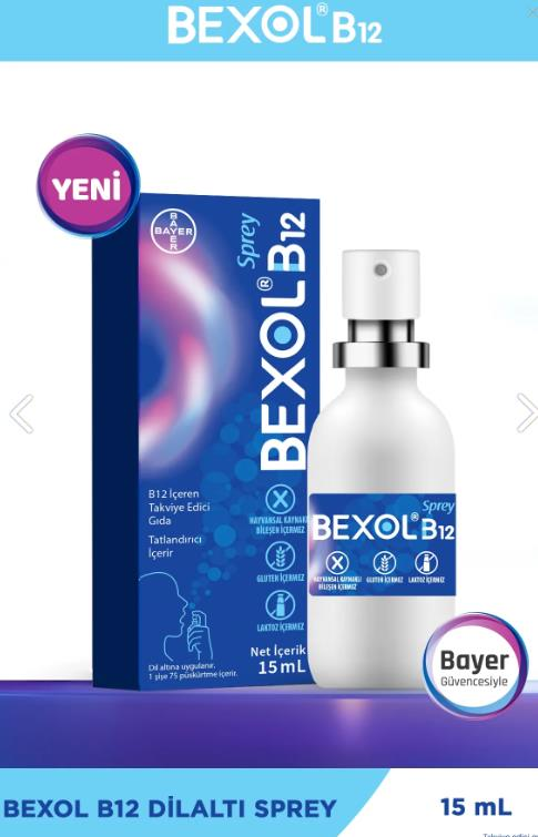 Bexol B12 Dilaltı Sprey, 15 ml B12 Vitamini Içeren Takviye Edici Gıda