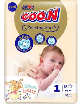 Goo.n Premium Soft 1 Numara Süper Yumuşak Yenidoğan Bant Bebek Bezi - 50 Adet