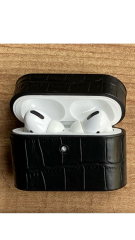 Airpods Uyumlu Deri Koruyucu Kılıf Siyah-Croco