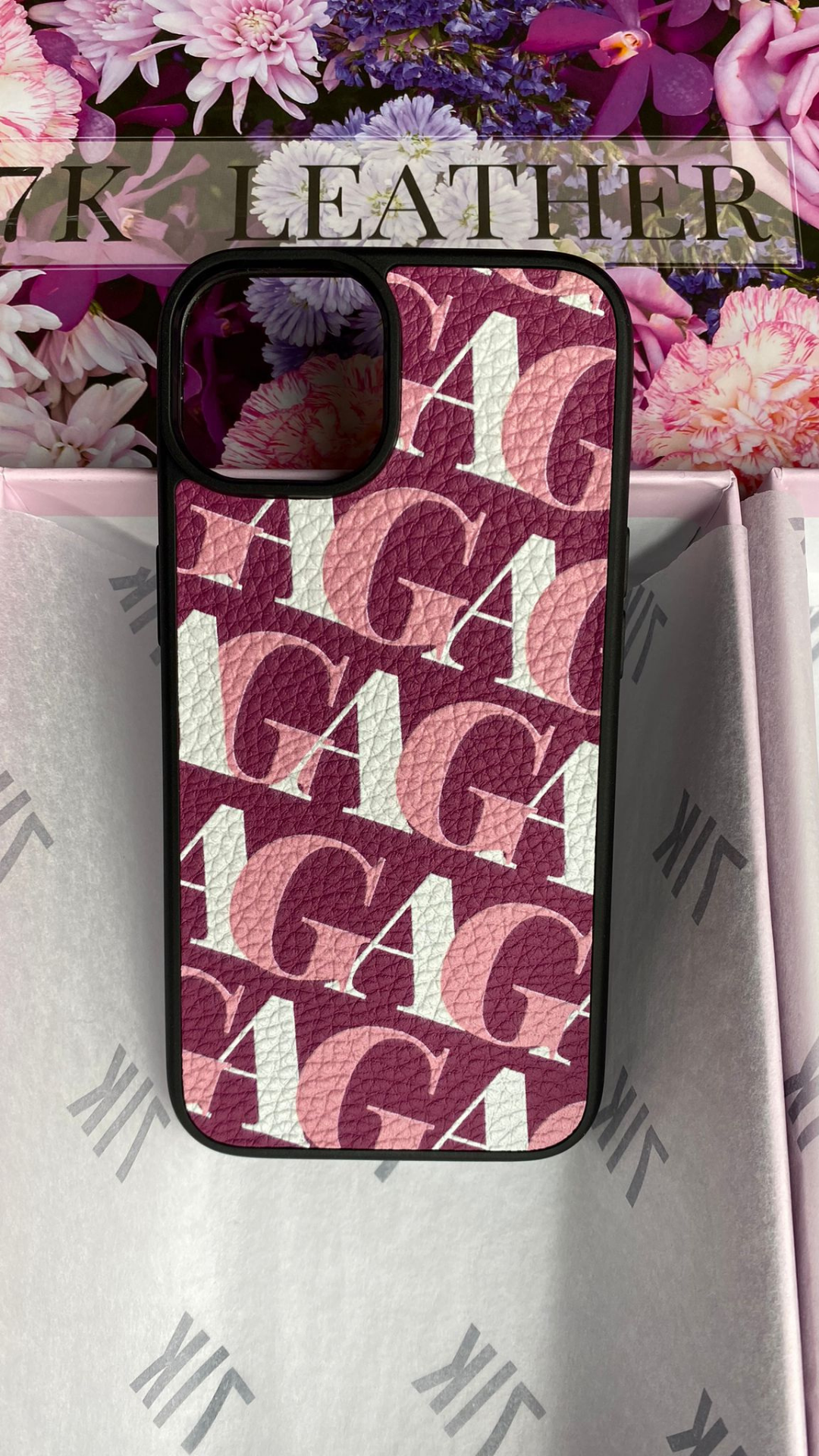 iPhone Uyumlu Deri Kılıf Sıralı Monogram-Fuşya