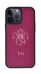 iPhone Uyumlu Deri Kılıf Burçlar-Akrep-Fuşya