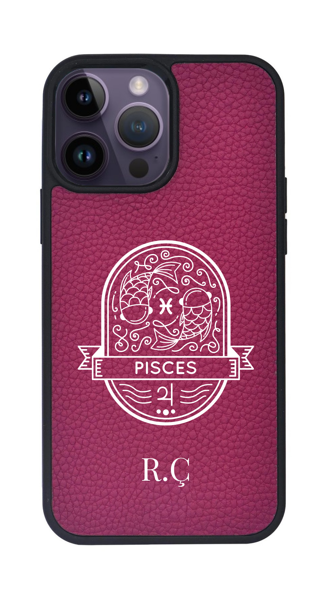 iPhone Uyumlu Deri Kılıf Burçlar-Balık-Fuşya-Pisces