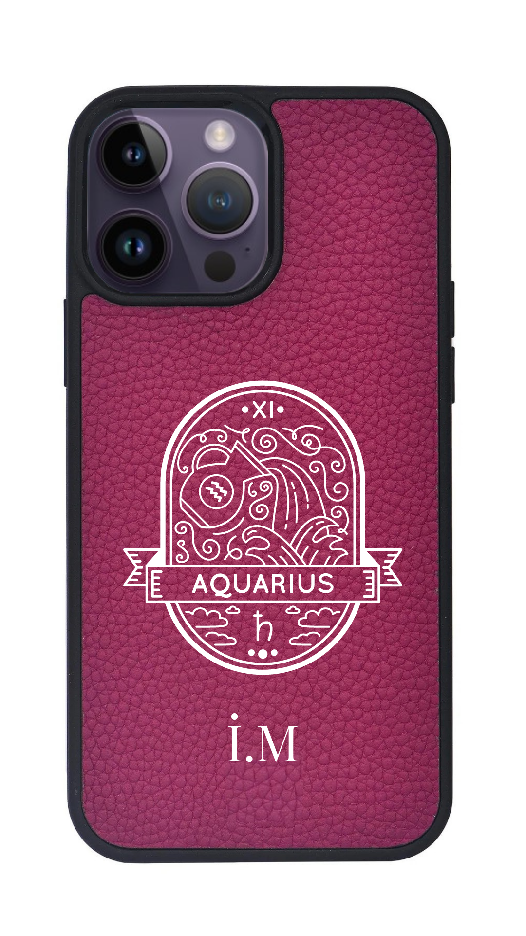 iPhone Uyumlu Deri Kılıf Burçlar-Kova-Fuşya-Aquarius