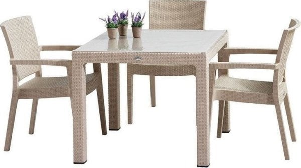 NOVUSSI ZENITH CAMLI 4lü Rattan  Bahçe Balkon Mobilya cappucino