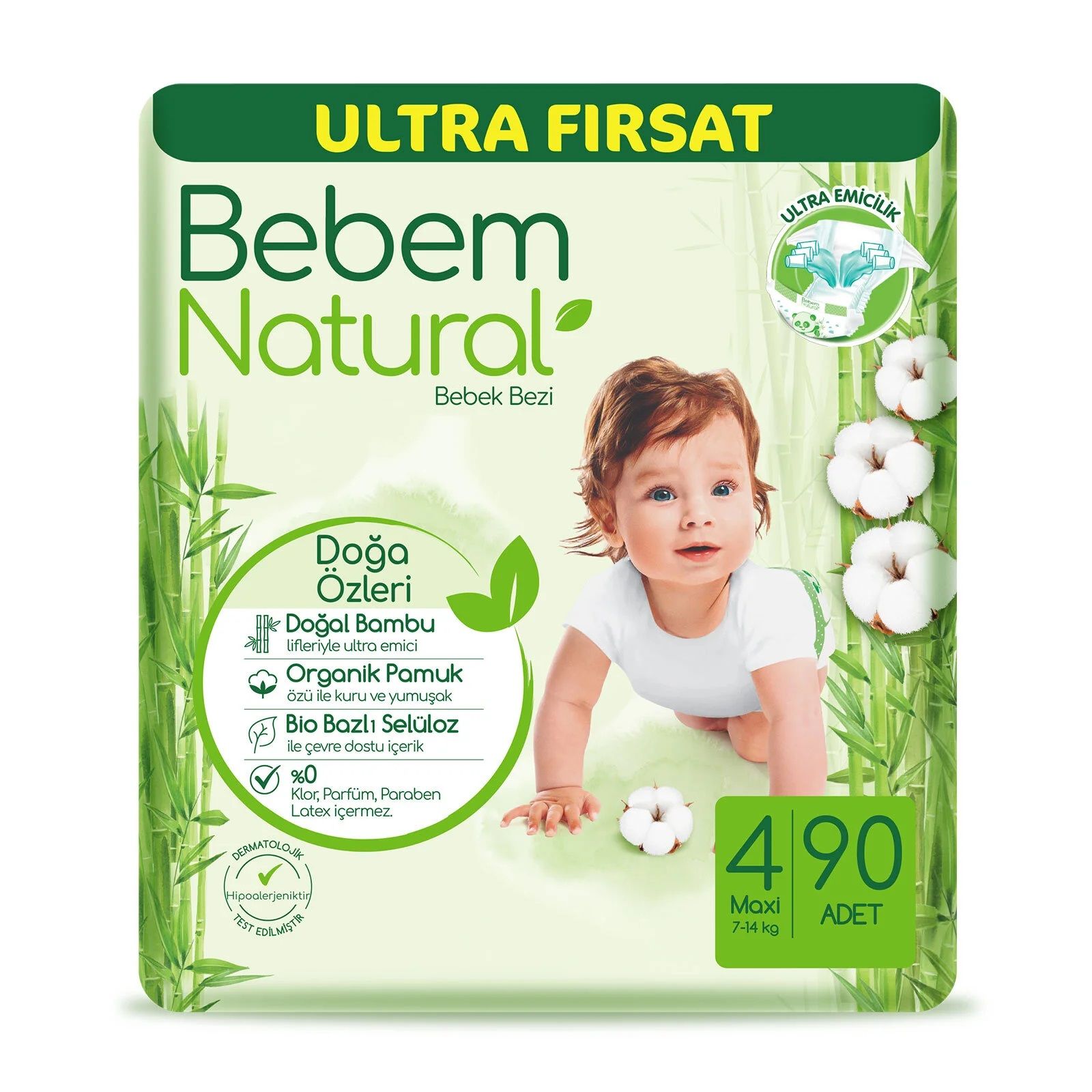 BEBEM NATURAL ULTRA FIRSAT MAXİ 4NO 7-14KG 90'LI 1*2