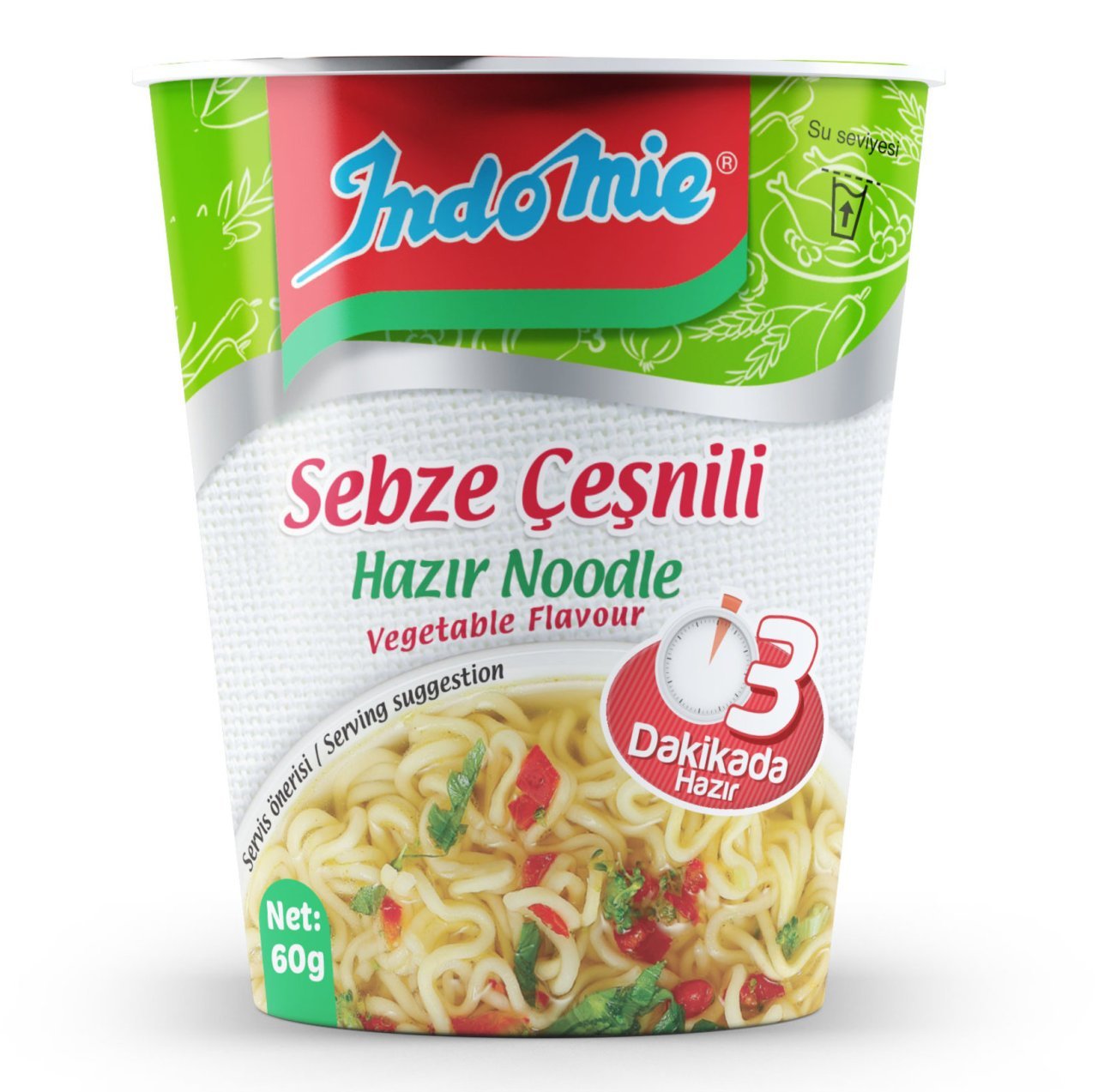 İNDO MİE NOODLE BARDAK SEBZE ÇEŞNİLİ 60G 1*24