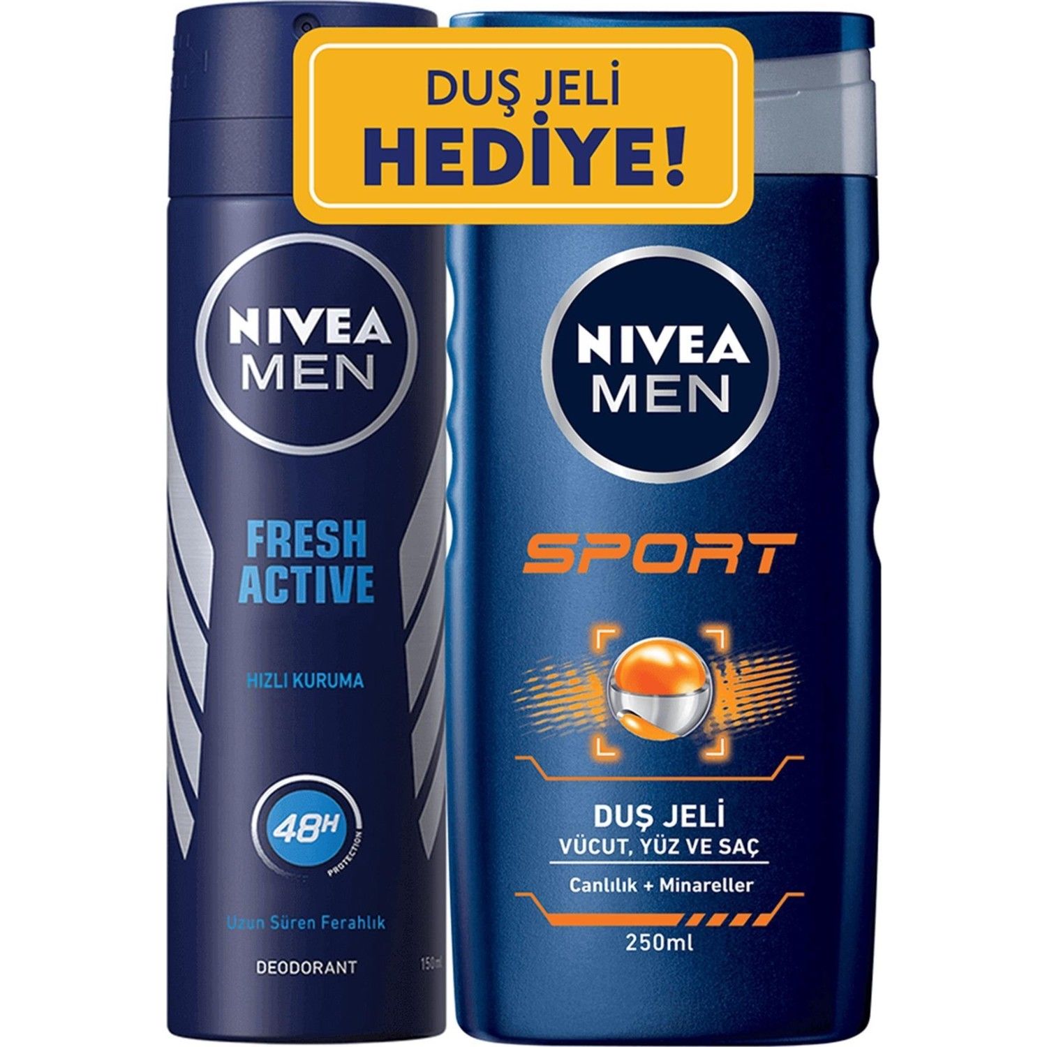 NIVEA .DEO.ERK+HED.DUŞ JELİ ERK FRESH ACTİVE 150ML 48SA+ SPORT 250ML 1*6