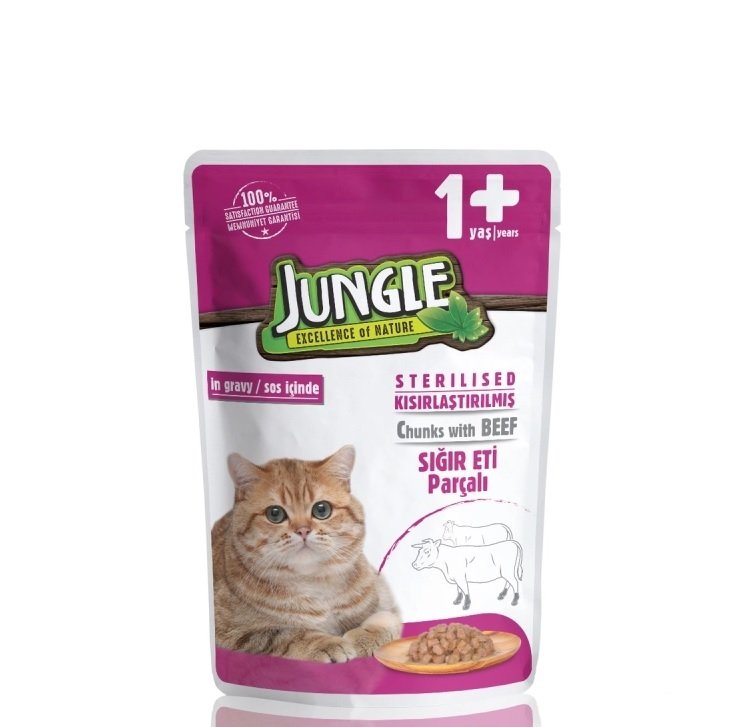 KEDİ M.JUNGLE 100GR SIĞIR ETİ PARÇALI kısırlaştırılmış 1+YAŞ JNG0-003 1*24