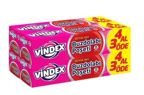 VİNDEX BUZDOLABI POŞETİ 4AL3ÖDE BÜYÜK 4*15'Lİ 1*12