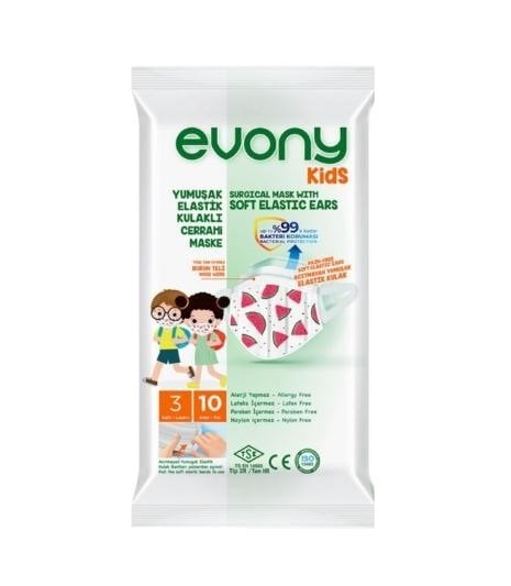 KORUYUCU 10LU EVONY MASKE KİDS YUM.CERRAHİ DESENLİ 3KATLI 1*16