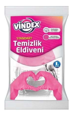 VİNDEX TEMİZLİK ELDİVENİ STANDART BÜYÜK PEMBE 1*12*10