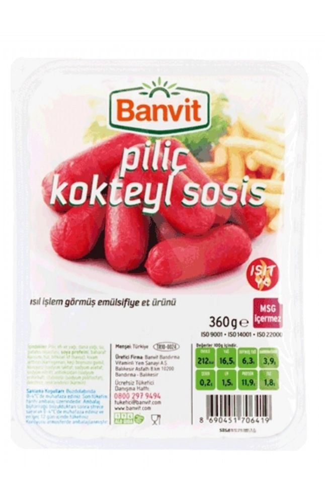 BANVİT SOSİS KOKTEYL 360GR PİLİÇ 1*12