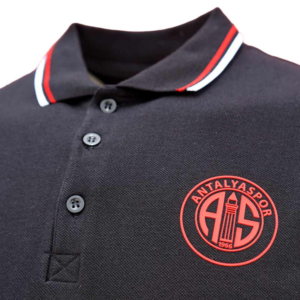 ANTALYASPOR YAKA BİYELİ SİLİKON LOGO POLO YAKA TSHİRT M - Siyah