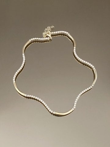 925 Gümüş | Gold Şeritli Su Yolu Choker