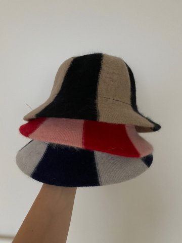 Çift Renkli Bucket Şapka Krem-Siyah
