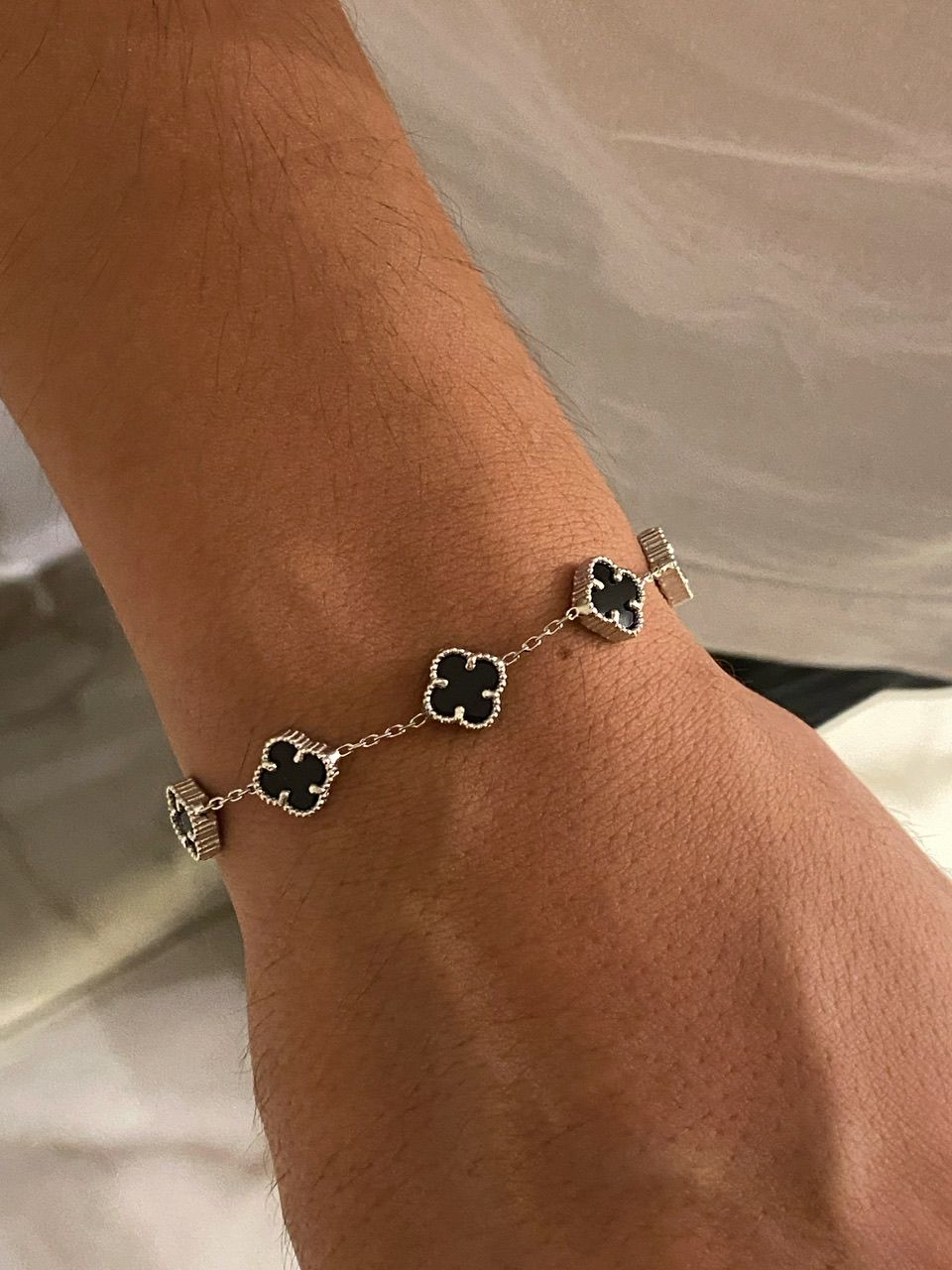 925 Silver | Unisex 5-Charm Black Clover Bracelet