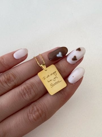925 Gümüş | Unisex Kendi El Yazın ile İstediğini Yazdır Plaka Kolye