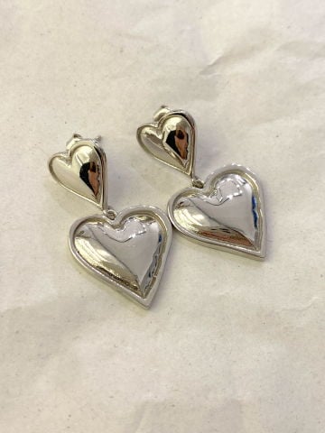 925 Gümüş | İkili Kalp Küpe