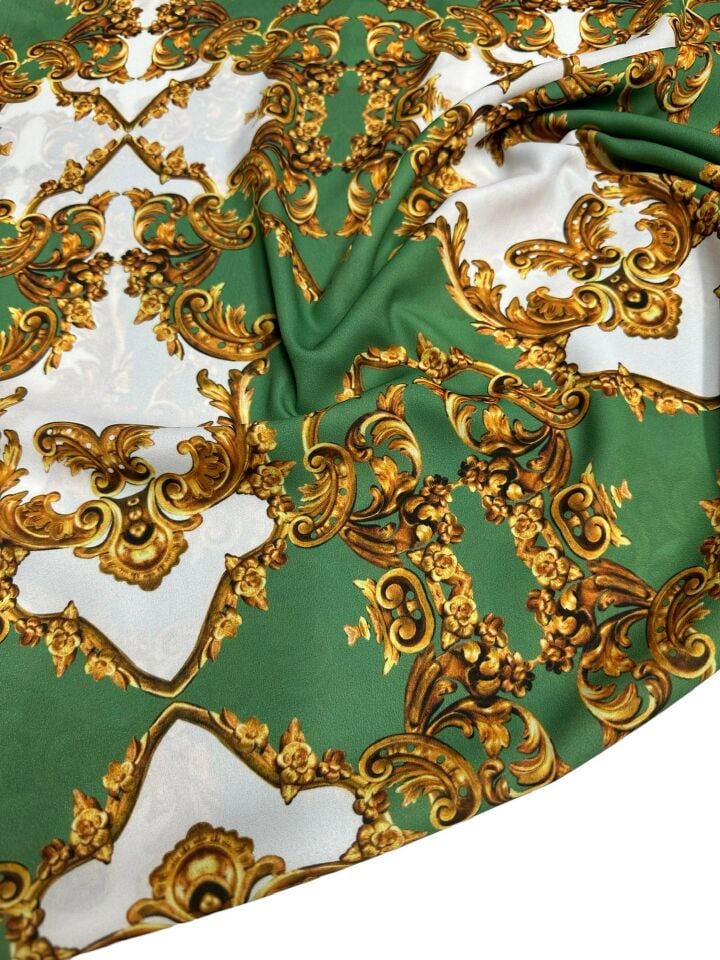 Yeşil Verona Desen Elbiselik Gömleklik Krep Kumaş