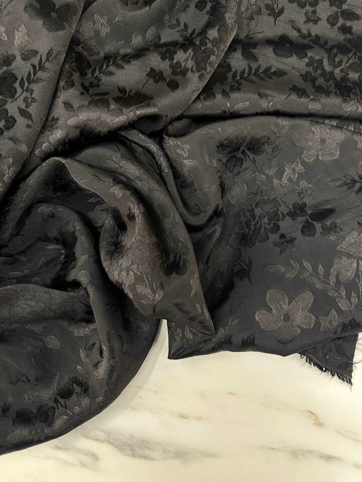 Siyah Çiçek Desen Javenes Elbise Etek Abaya Şalvar