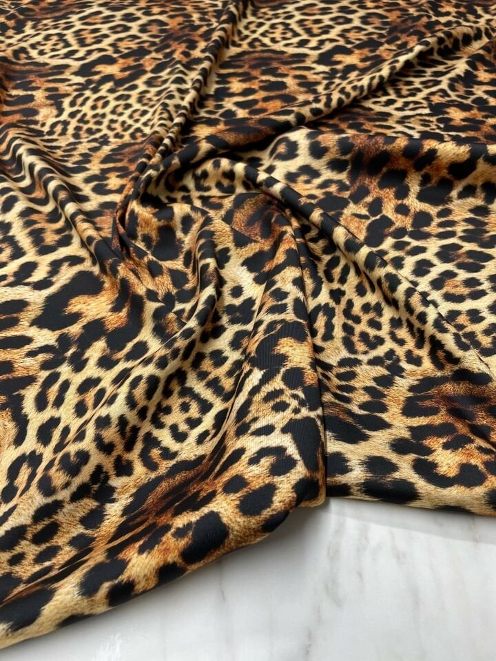 Leopar Desen Elbiselik Gömleklik Tivil Saten Kumaş