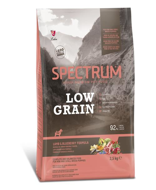 Spectrum Low Grain Kuzu Etli ve Yaban Mersinli Mini ve Küçük Irk Yavru Köpek Maması 2.5kg