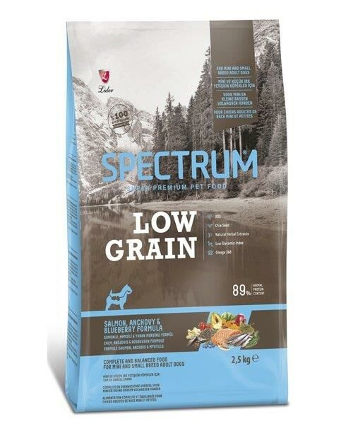 Spectrum Low Grain Somonlu ve Hamsili Yaban Mersinli Mini ve Küçük Irk Yetişkin Köpek Maması 2.5kg