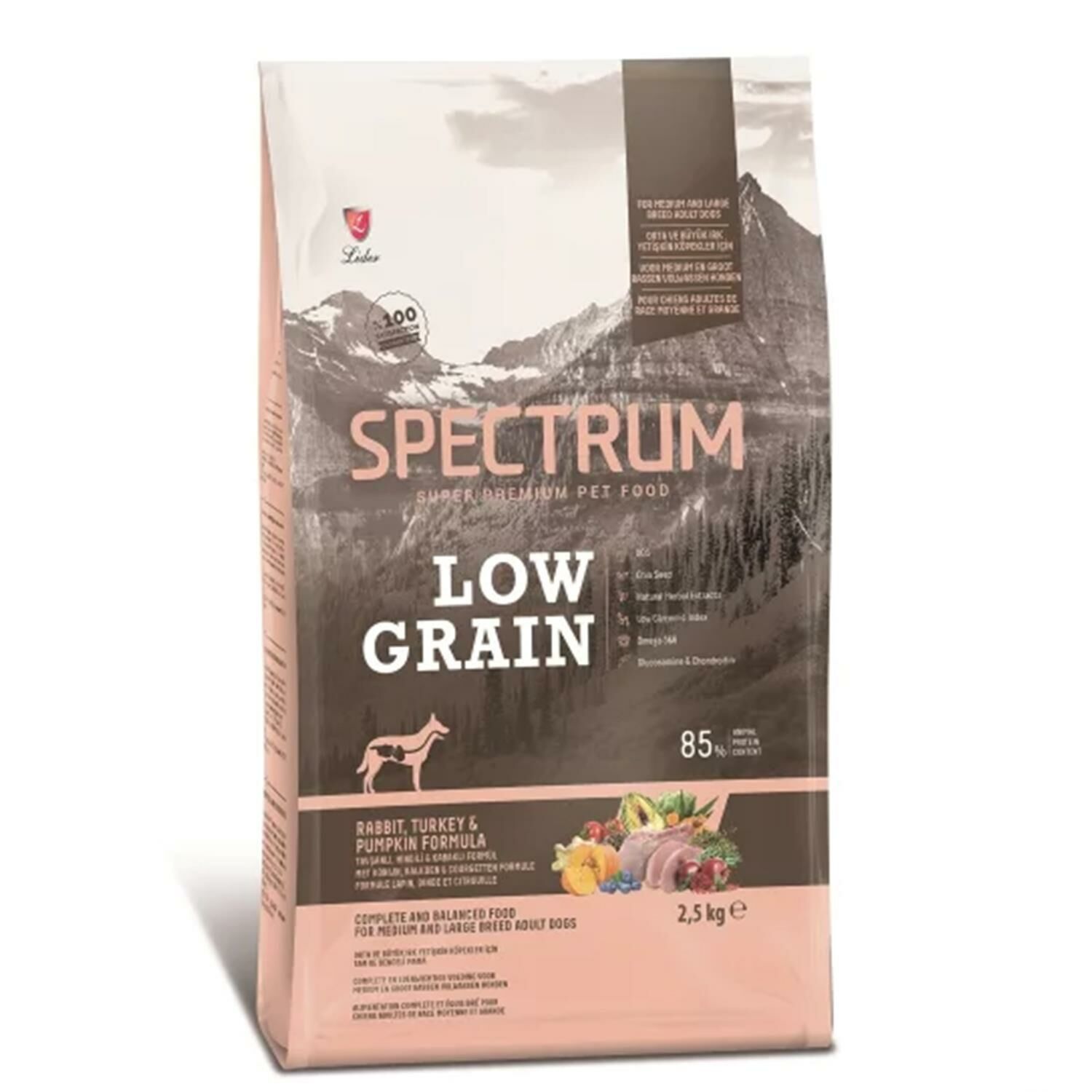 Spectrum Low Grain Tavşanlı Hindili ve Bal Kabaklı Orta ve Büyük Irk Yetişkin Köpek Maması 2.5kg