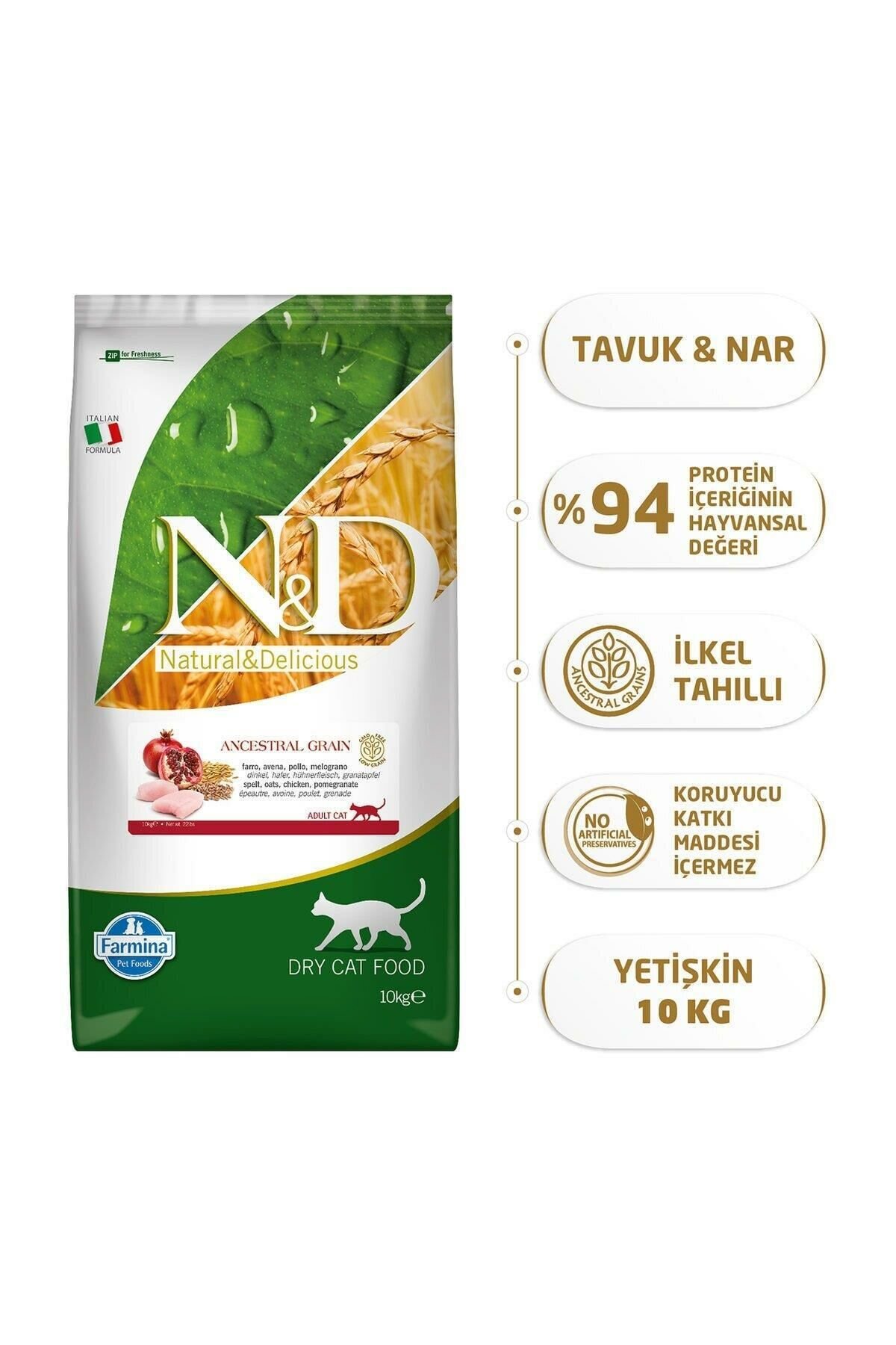 N&D Düşük Tahıllı Tavuklu ve Narlı Yetişkin Kedi Maması 10kg