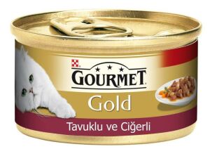 Gourmet Gold Parça Etli Soslu Tavuklu Ciğerli Yetişkin Kedi Konservesi 85gr